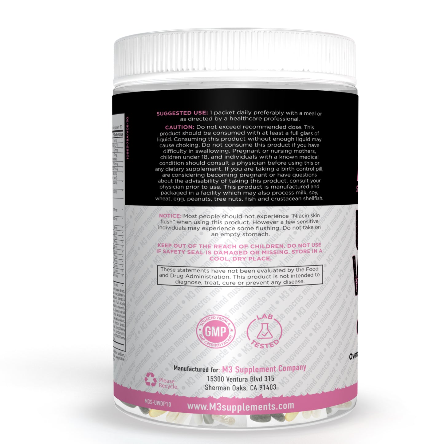 M3 Supplements Company provides the Ultimate Womens Daily Pack. Mutivitamin and Mineral complex. Promotes overall well-being, Immune Sysytem Health, and muscle health.
