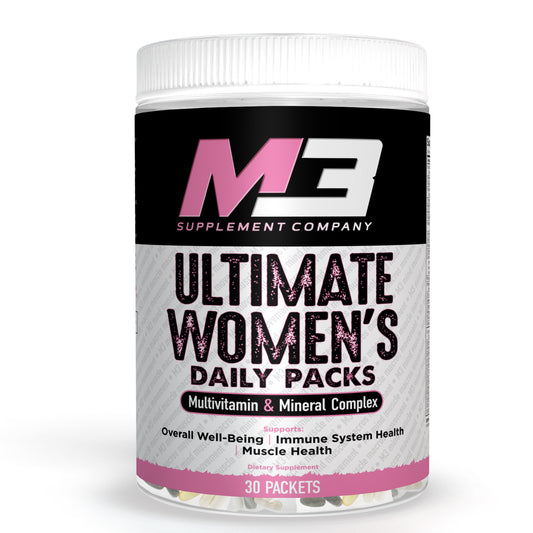 M3 Supplements Company provides the Ultimate Womens Daily Pack. Mutivitamin and Mineral complex. Promotes overall well-being, Immune Sysytem Health, and muscle health.
