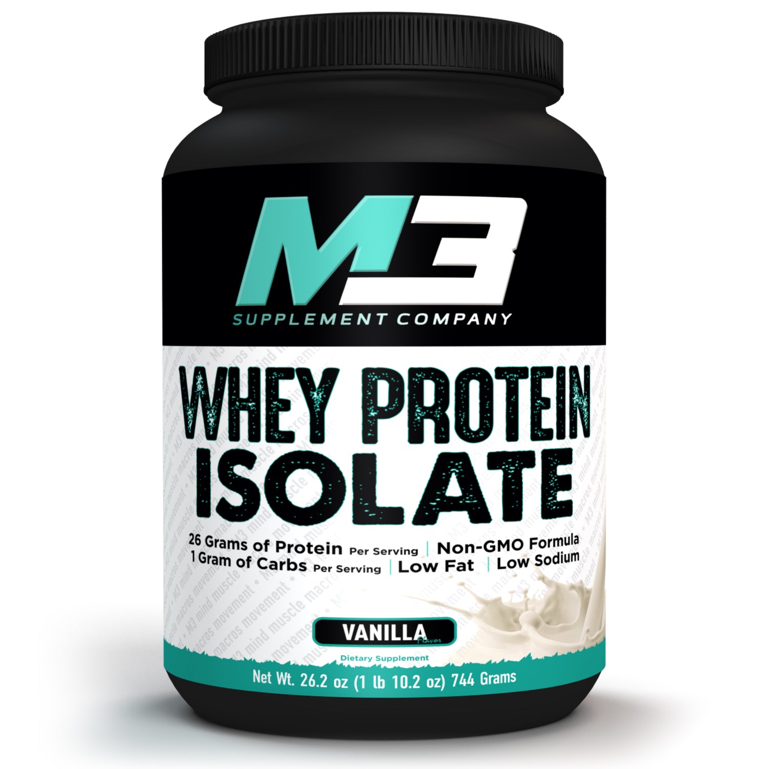 M3 Supplement Company brings you Whey Protein Isolate in Vanilla. With 26 grams of protein per serving, a Non-GMO formula, and 3 grams of carbs per serving. The protein is Low fat and low sodium. This Vanilla flavor is amazing.