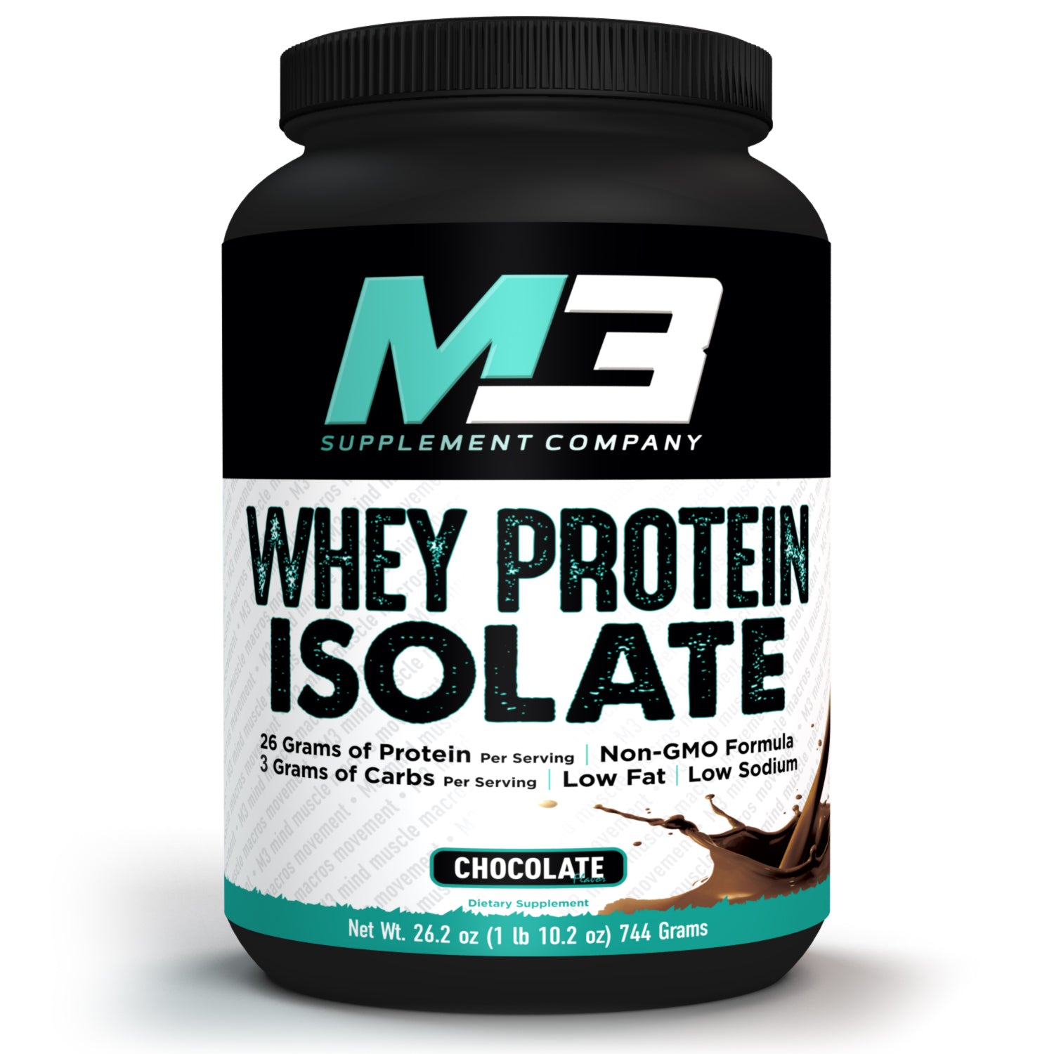 M3 Supplement Company brings you Whey Protein Isolate. With 26 grams of protein per serving, a Non-GMO formula, and 3 grams of carbs per serving. The protein is Low fat and low sodium. This chocolate flavor is amazing.